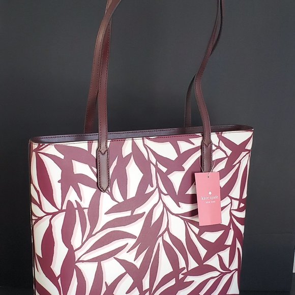 KATE SPADE Authentic Jana Foliage Tote Handbag Smooth Leather Travel Resortwear - Picture 6 of 11